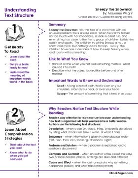 The first page of Understanding Text Structure with Sneezy the Snowman