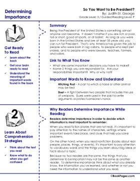 The first page of Determining Importance with So You Want to Be President?