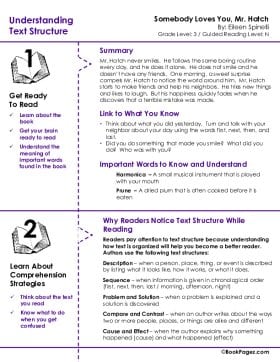 The first page of Understanding Text Structure with Somebody Loves You, Mr. Hatch