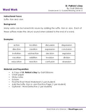 The first page of Suffixes with St. Patrick's Day