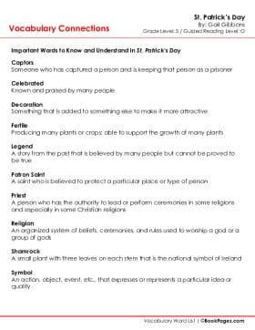 The first page of Vocabulary Connections with St. Patrick's Day