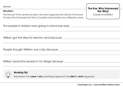 Thumbnail for Cause and Effect Sentence Stems with The Boy Who Harnessed the Wind