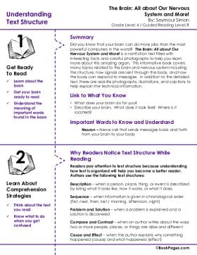 The first page of Understanding Text Structure with The Brain: All about Our Nervous System and More!