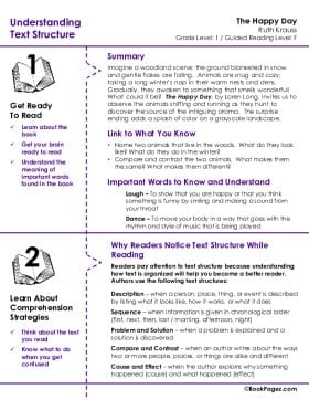 The first page of Understanding Text Structure with The Happy Day