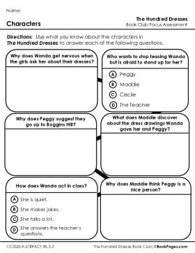 The first page of Book Club for The Hundred Dresses Focus Assessment and Rubric