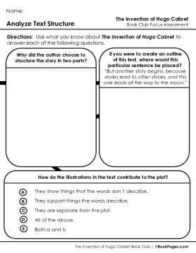 The first page of Book Club for The Invention of Hugo Cabret Focus Assessment and Rubric