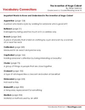 The first page of Vocabulary Connections with The Invention of Hugo Cabret