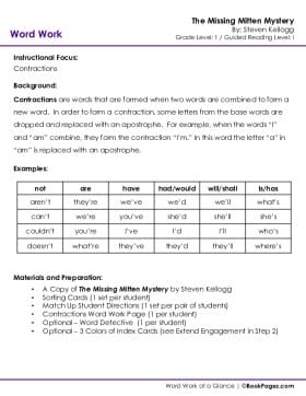 The first page of Contractions with The Missing Mitten Mystery