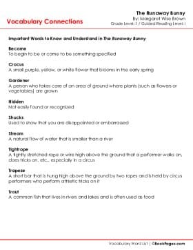 The first page of Vocabulary Connections with The Runaway Bunny