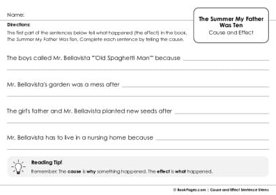 Thumbnail for Cause and Effect Sentence Stems with The Summer My Father Was Ten