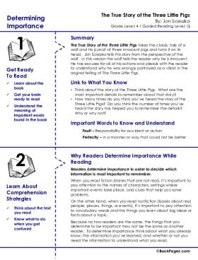 The first page of Determining Importance with The True Story of the Three Little Pigs