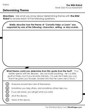 The first page of Book Club for The Wild Robot Focus Assessment and Rubric