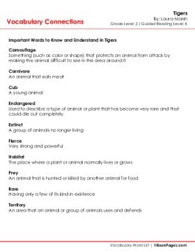 The first page of Vocabulary Connections with Tigers