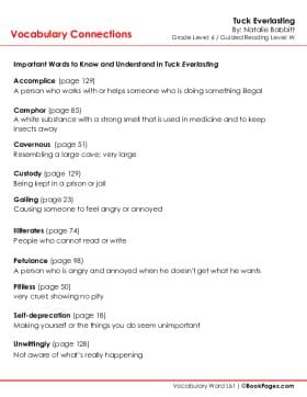 The first page of Vocabulary Connections with Tuck Everlasting