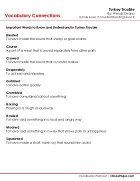 The first page of Vocabulary Connections with Turkey Trouble