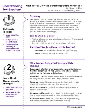 The first page of Understanding Text Structure with What Do You Do When Something Wants To Eat You?