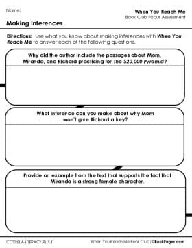 The first page of Book Club for When You Reach Me Focus Assessment and Rubric