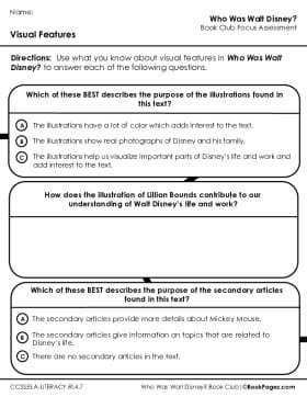 The first page of Book Club for Who Was Walt Disney? Focus Assessment and Rubric