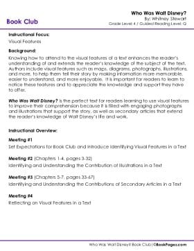 The first page of Book Club for Who Was Walt Disney? Instructional Overview