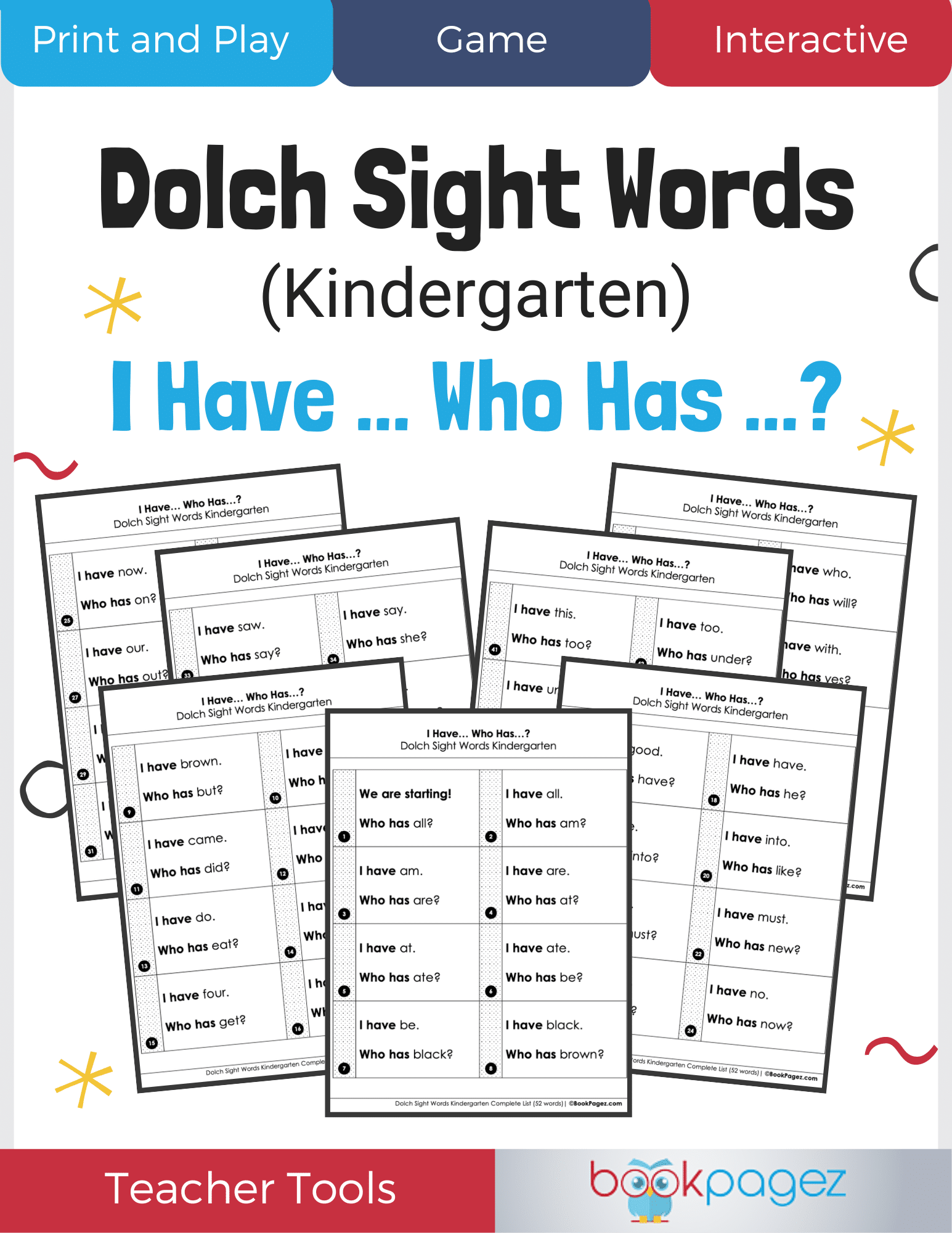 Teaching resource cover for Dolch Sight Words (Kindergarten): I Have... Who Has...?