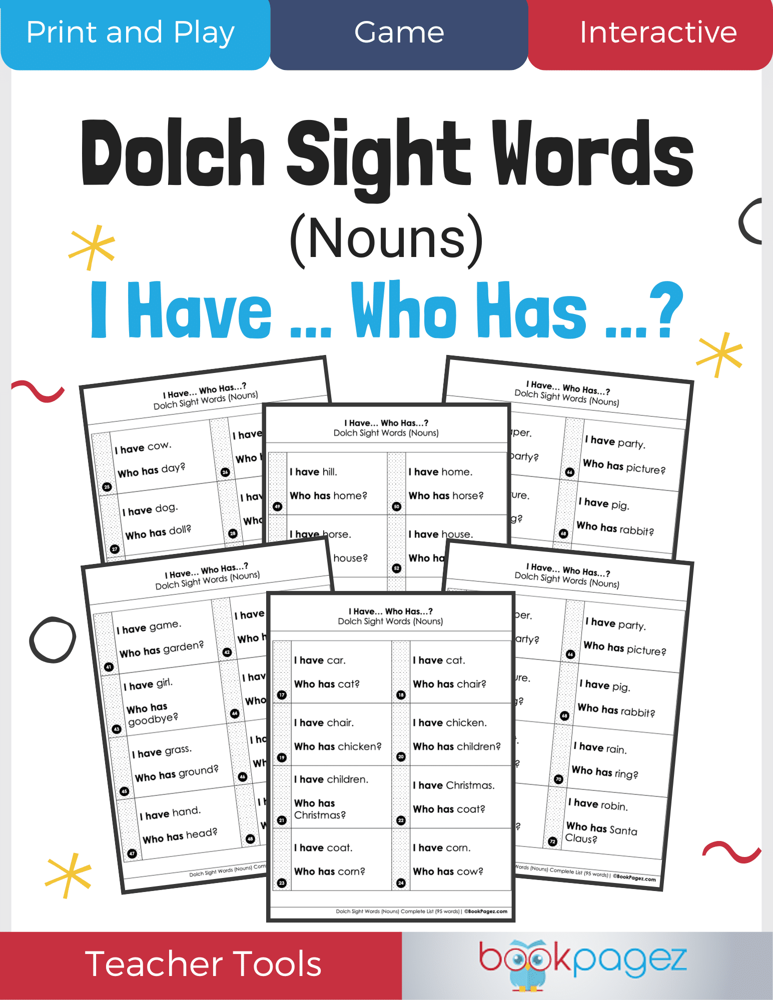 Teaching resource cover for Dolch Sight Words (Nouns): I Have... Who Has...?