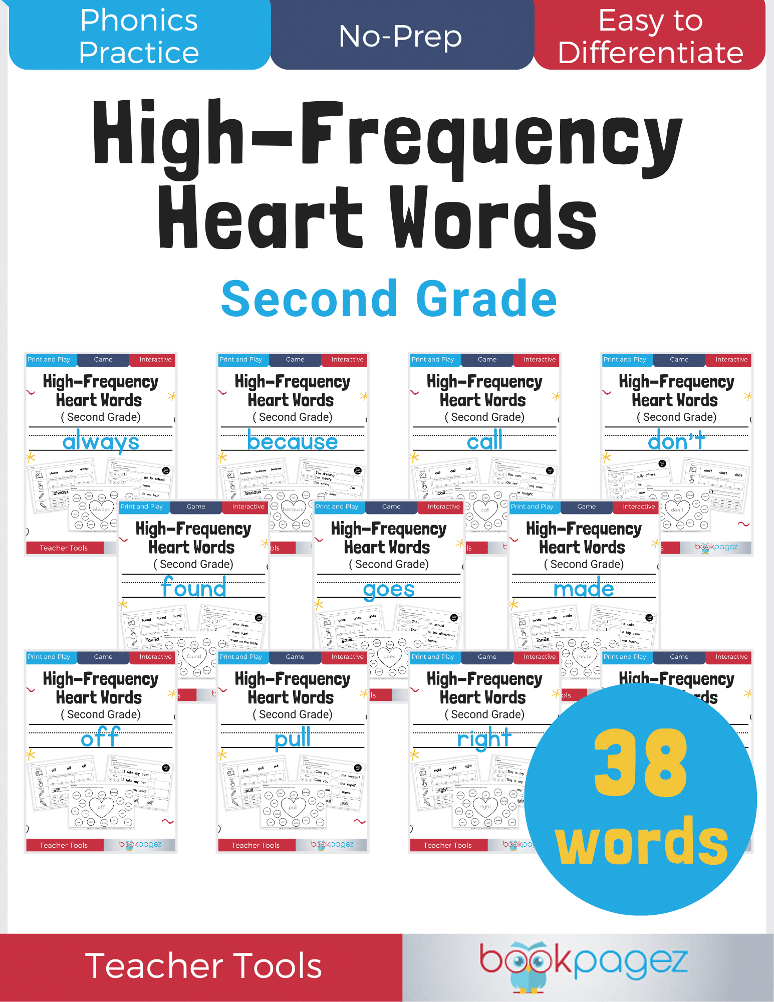 Teaching resource cover for High-Frequency Heart Words Worksheets (Second Grade)